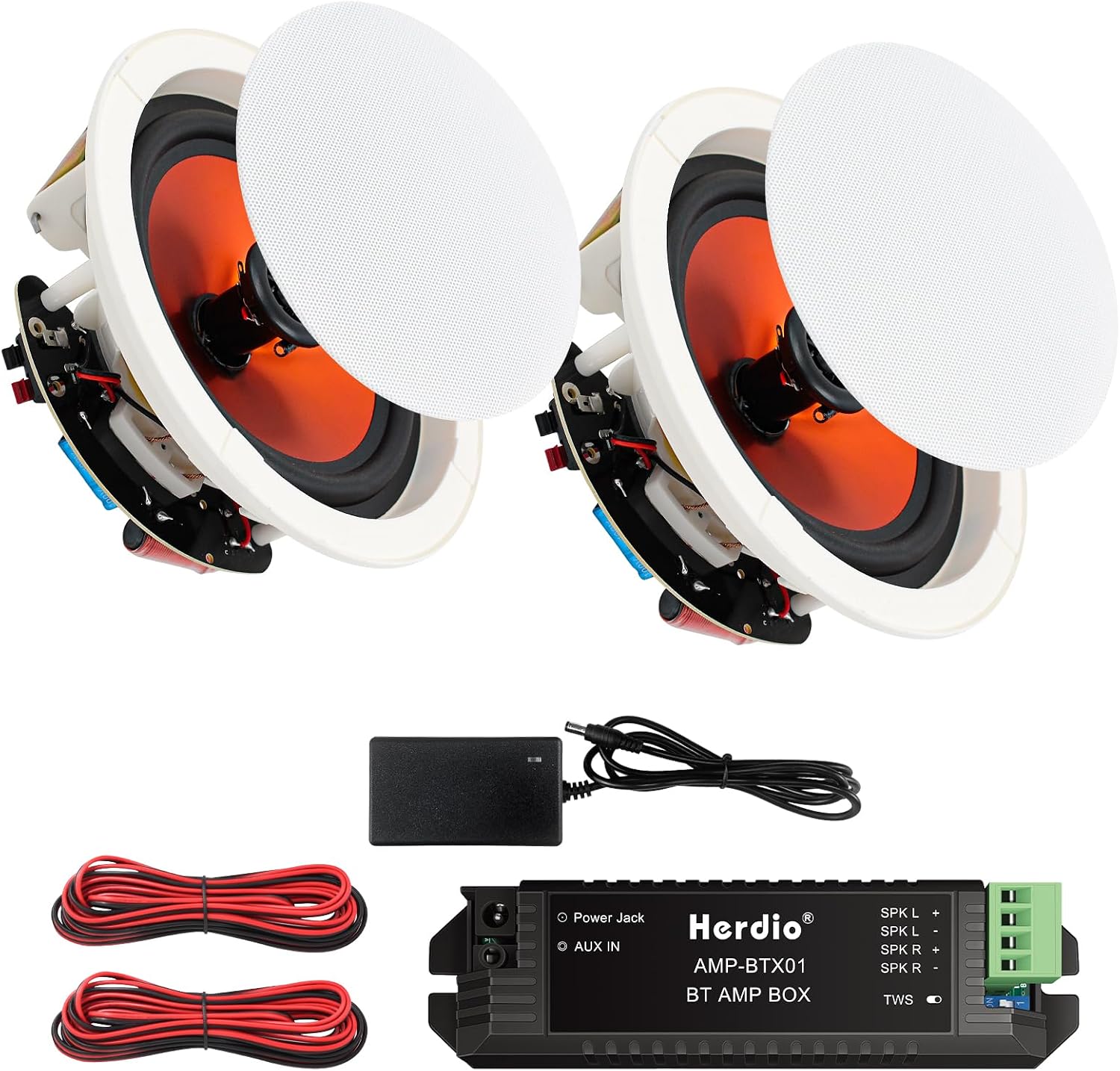 Detalle 2 de Herdio 150W 6.5-Inch Ceiling Bluetooth Speakers (Pair) – Flush Mount for Office, Kitchen, Living Room, or Bathroom