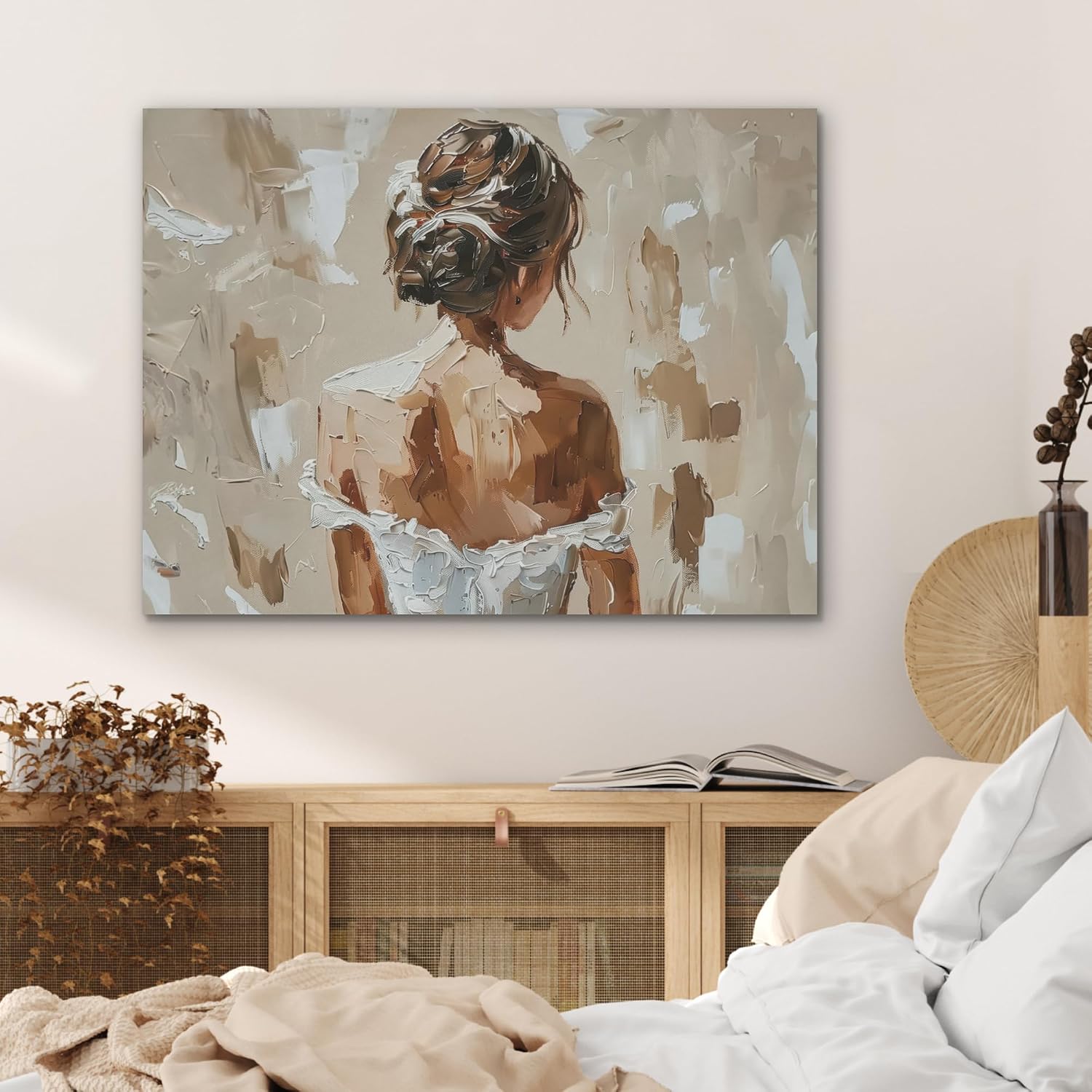 Detalle de MuchoWow© Décoration en feutre 80x60 cm – design mural abstrait beige pour salon ou chambre