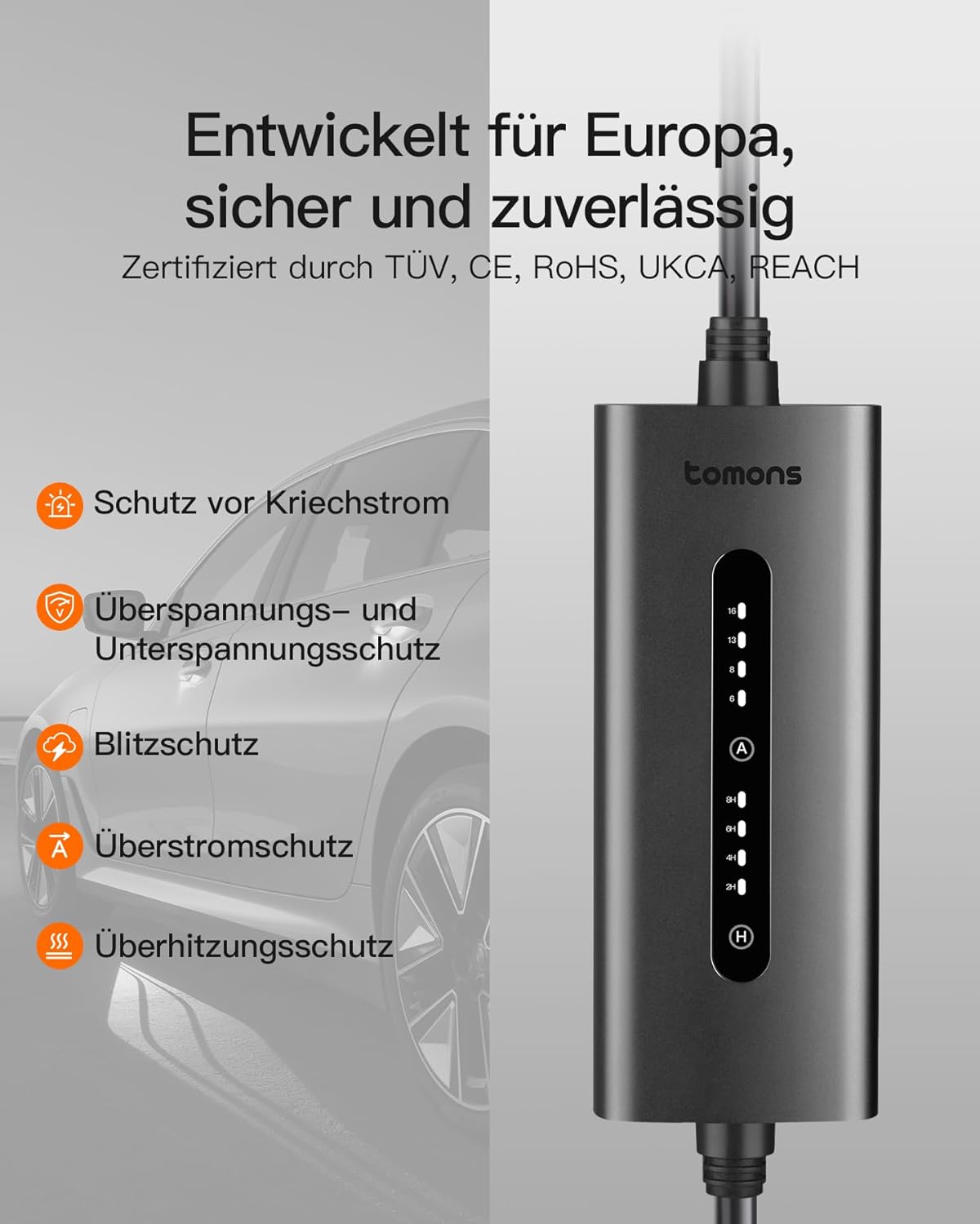 Detalle de Tomons 11kW Mobiles Wandladegerät, 3-Phasen – flexibel, zeitgesteuert & kompatibel mit IEC 62196-2