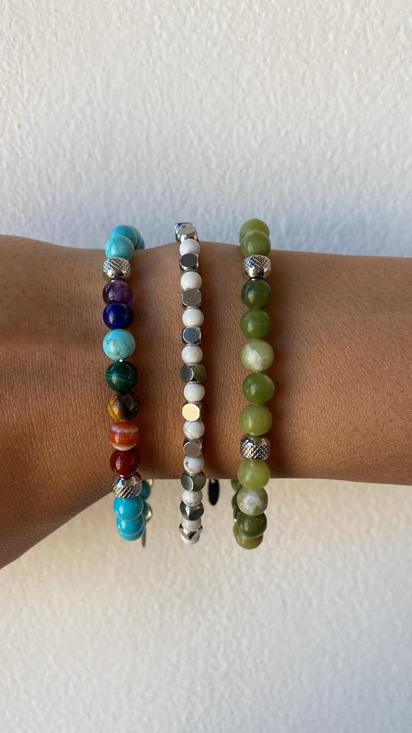 Thumbnail 2 de 10:10 Set di 3 Bracciali in acciaio inox e pietre dure naturali – Regolabili, Made in Italy