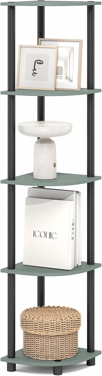 Detalle de Furinno TURN-N-TUBE Mensola Angolare a 5 Ripiani - Libreria Sfrutta gli Angoli con Stile e Praticità (Verde Salvia)