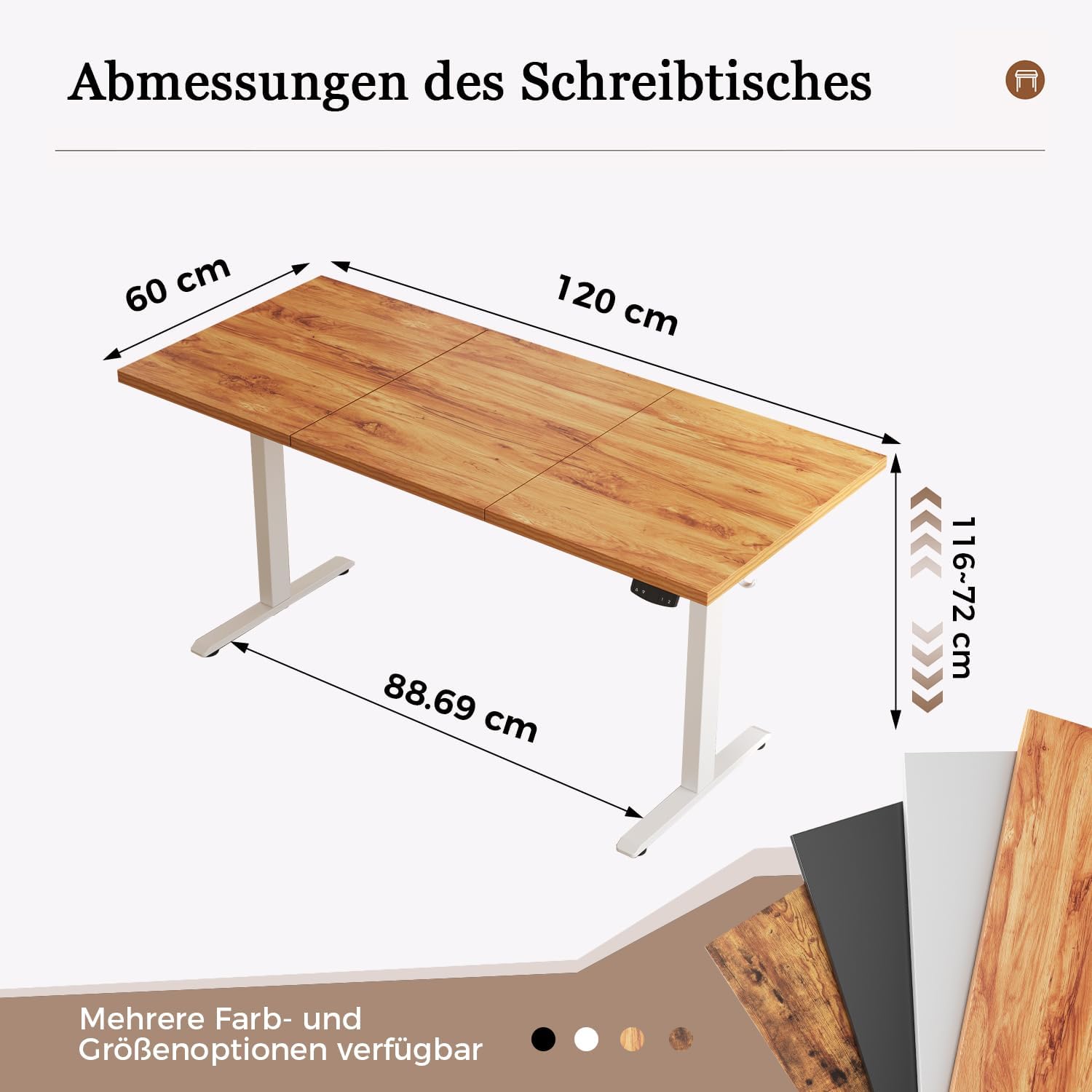 Detalle 2 de Klicelor Höhenverstellbarer Schreibtisch – Elektrisch, 120 x 60 cm, Hellbraun