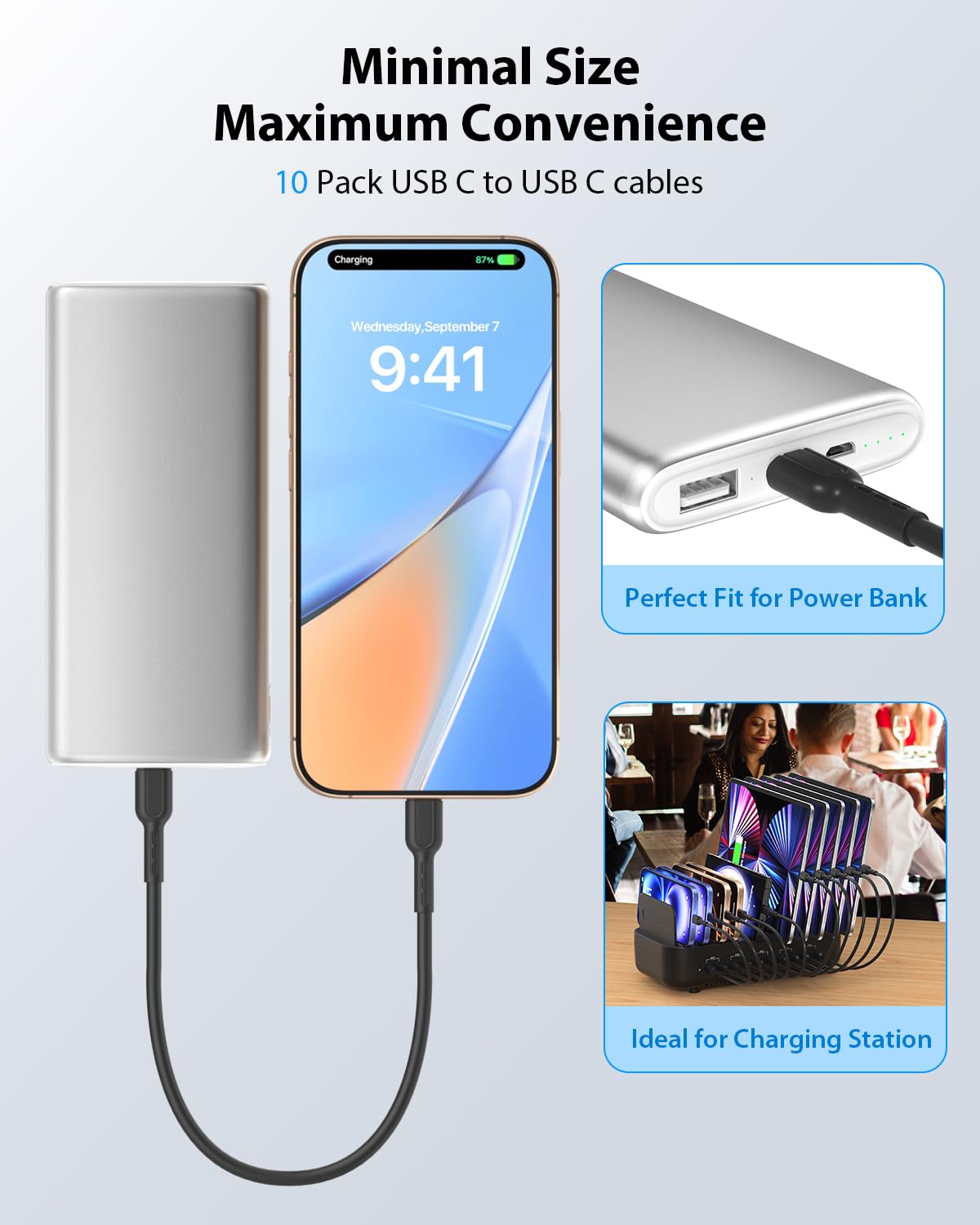 Detalle de SOOPII 10er-Pack USB‑C auf USB‑C Kabel (20 cm) mit 60 W Schnellladung für iPhone, Galaxy, iPad & mehr