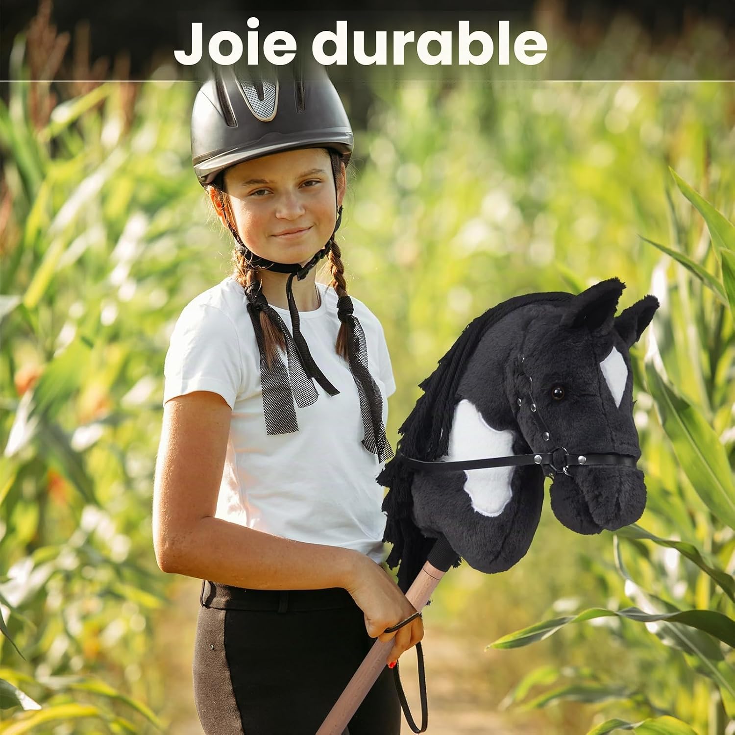 Thumbnail 5 de BEJOY Cheval de bataille – Jouet en peluche sur bâton (gris) avec licol et longe