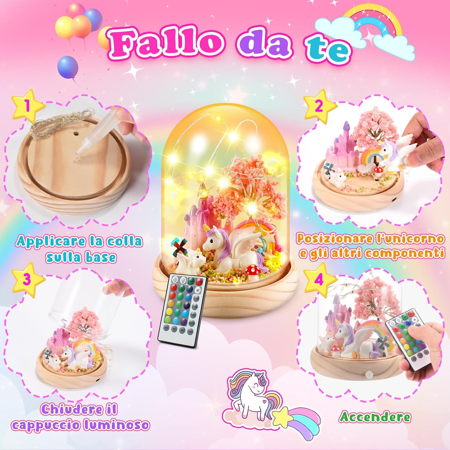 Detalle 2 de Dislocati Unicorno: Set Decorativo Fai da Te con 16 Colori e 4 Modalità di Luce