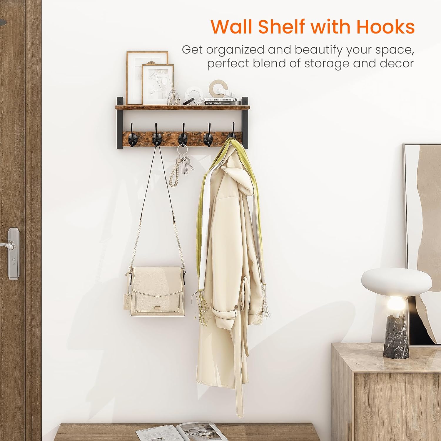 Thumbnail 1 de Homode Wall Hook Shelf with 5 Metal Hooks