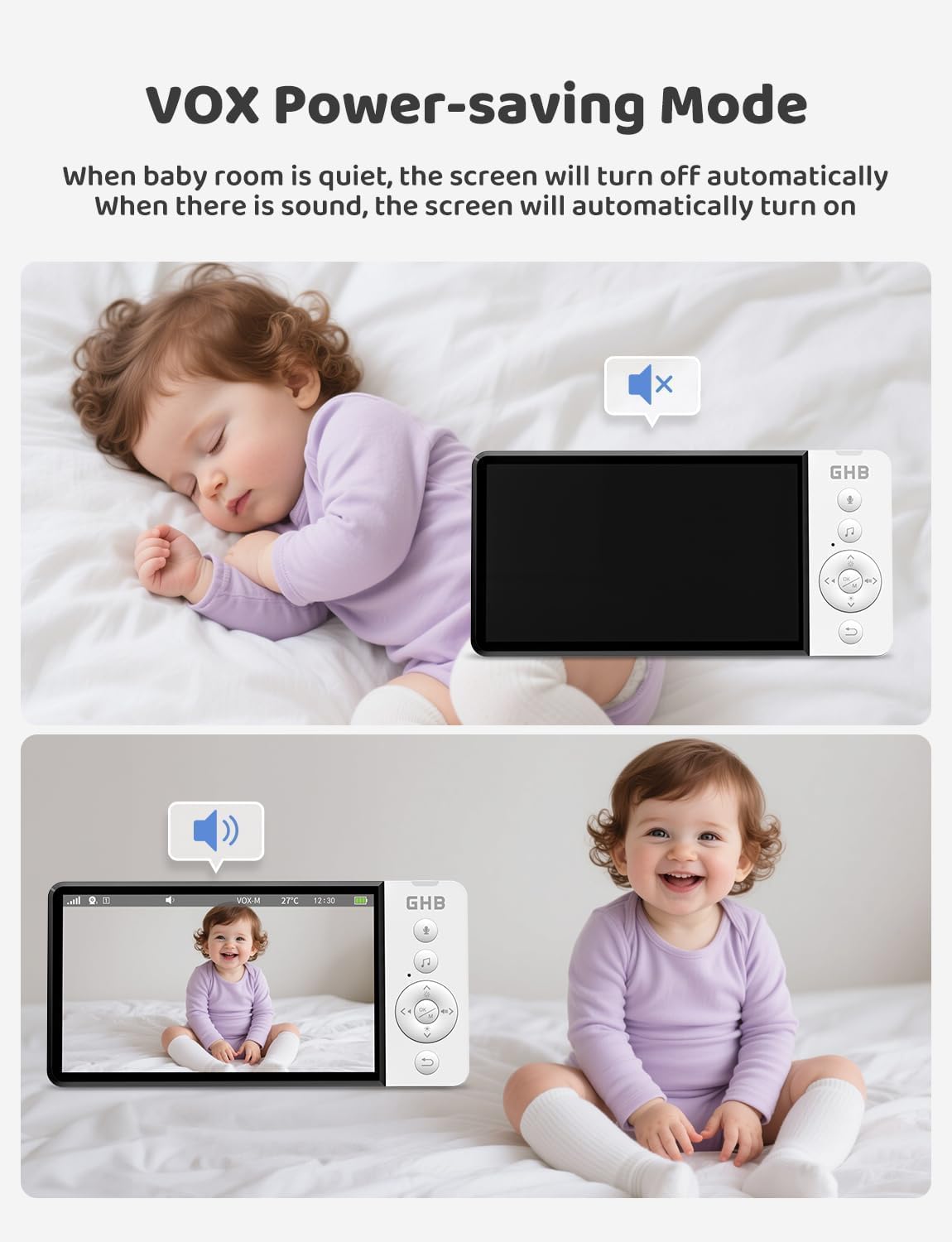 Thumbnail 4 de GHB Baby Monitor with Camera and Night Vision – 5'' 720P HD, VOX, 2-Way Audio, No App or Wi‑Fi