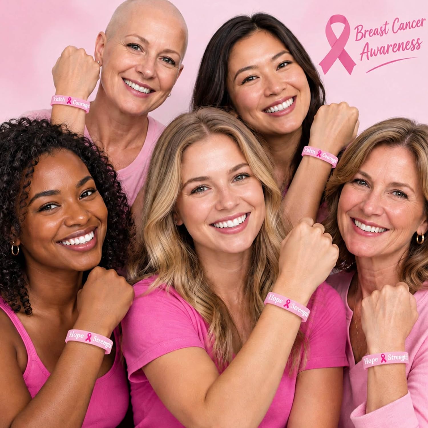 Detalle 2 de ETHOON Breast Cancer Awareness Bracelets and Pins, 100-Piece Set