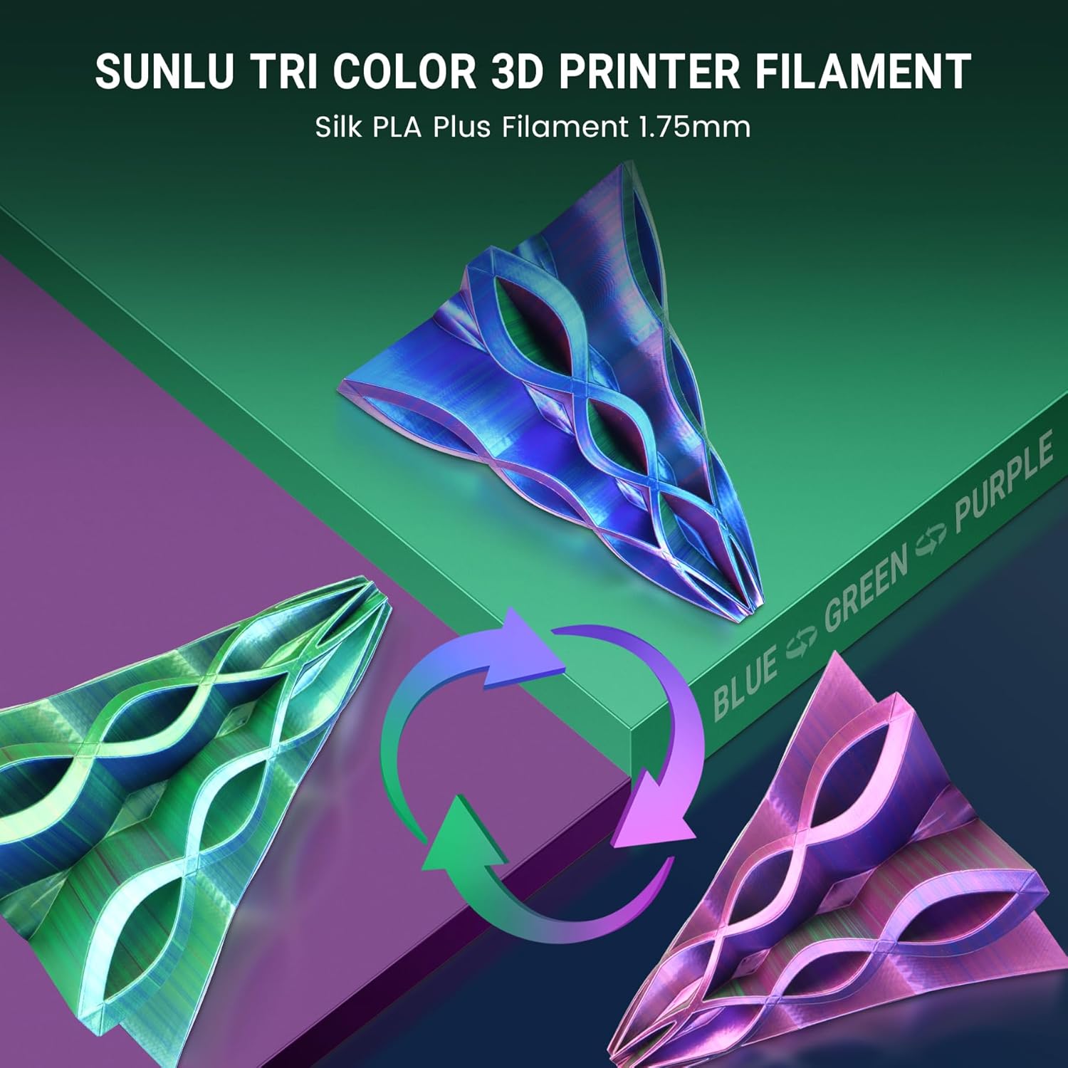 Thumbnail 1 de SUNLU Silk Triple Color PLA Plus Filament - 1.75mm, 1kg Spool