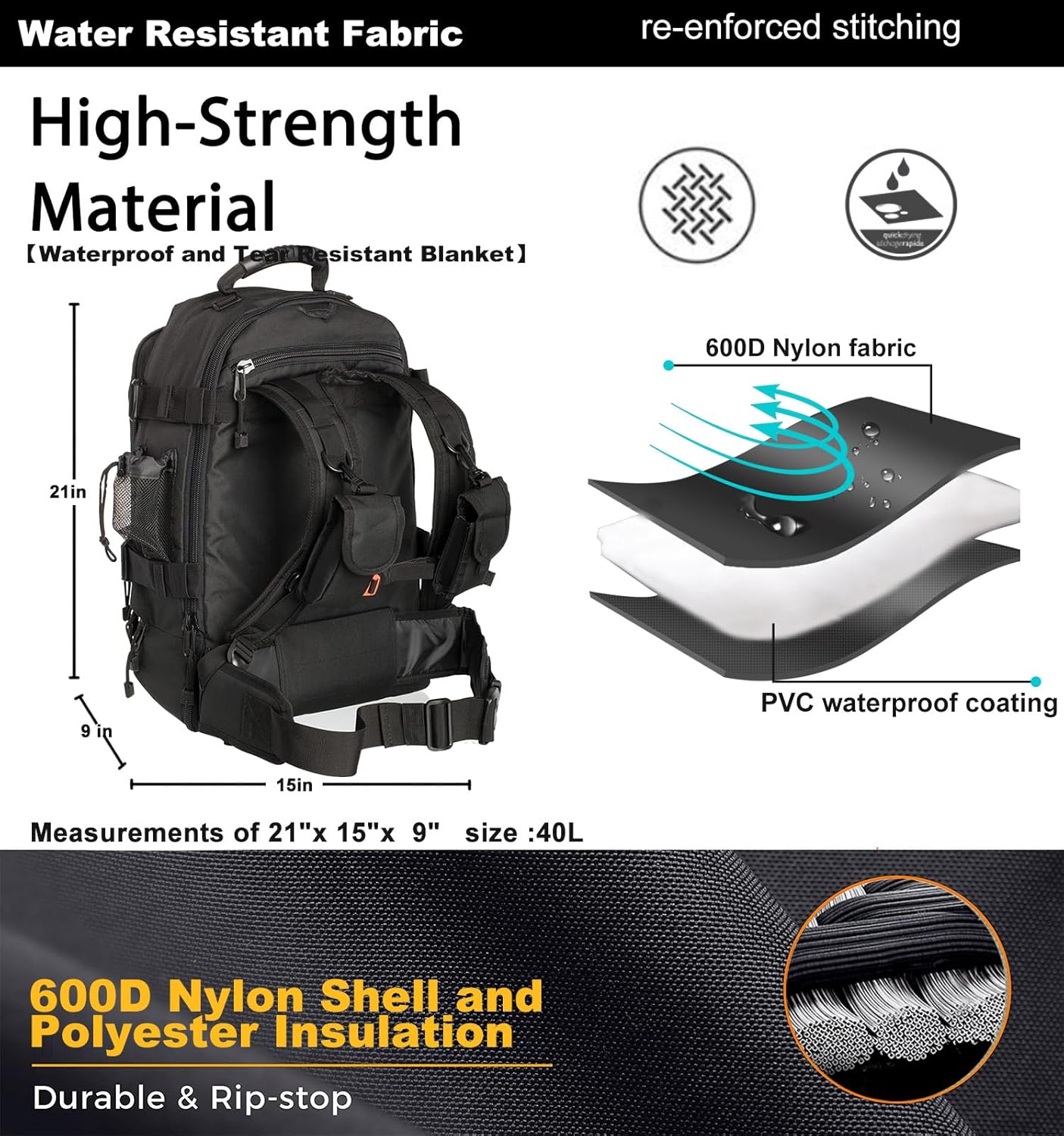 Thumbnail 2 de Miramrax Tactical Backpack Military Army Daypack (MOLLE) — Expandable 3-Day Assault Pack for Hiking, Camping & Travel