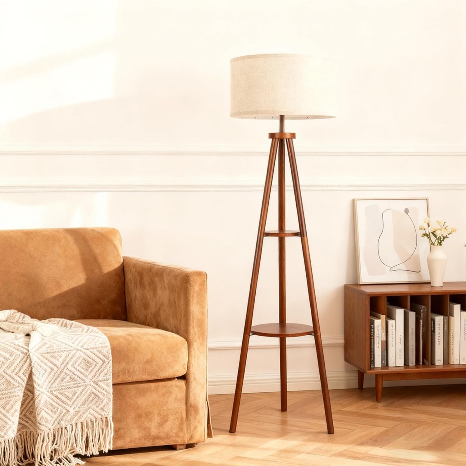 Thumbnail 4 de LuminexDesigns Tripod Floor Lamp with Linen Lampshade, 2-Tier Storage Shelf Standing Lamp with Foot Switch, Smart Bulb Compatible, Floor Standing Lamp for Living Room and Bedroom( Bulb Not Included)
LuminexDesigns Tripod Floor Lamp with Linen La…