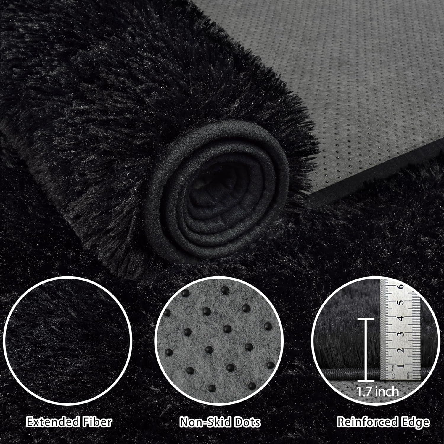 Thumbnail 4 de 8x10 Ultra Soft Fluffy Shag Black Rug