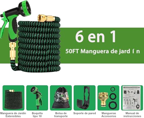 Detalle 2 de ZHOPUIMIU Manguera Extensible Jardín 15 Metros con Pistola 10 Funciones | Flexible y Duradera
