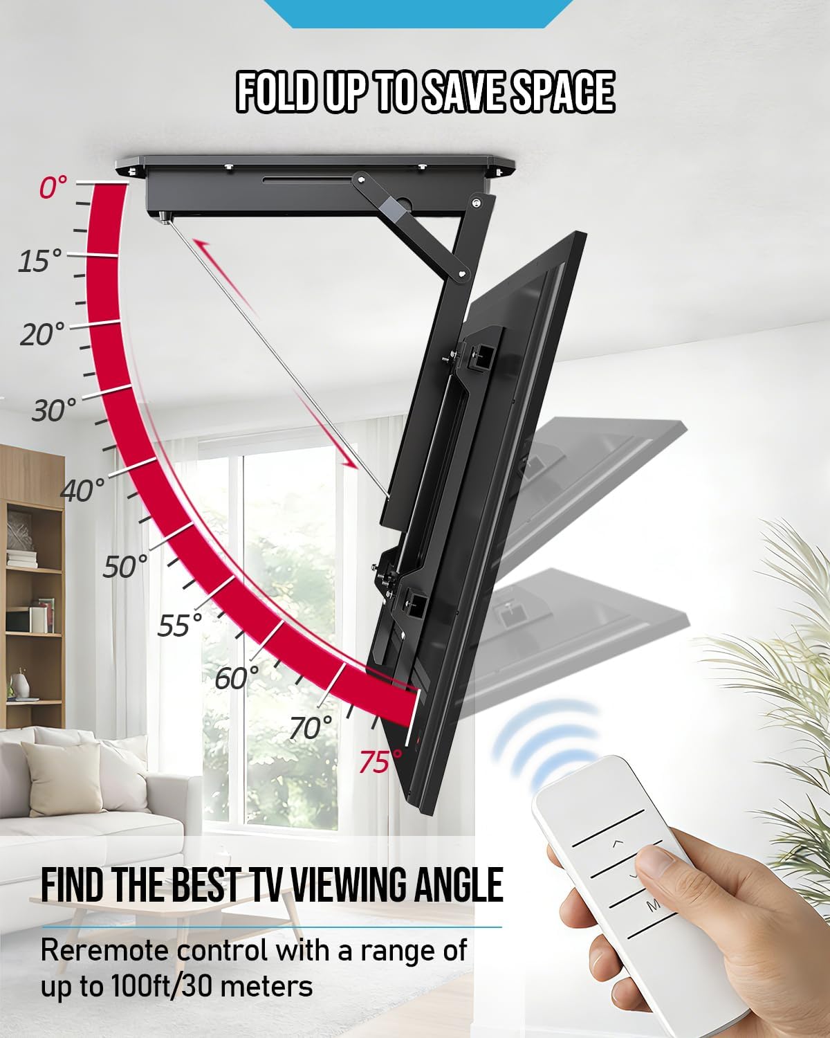 Thumbnail 2 de Roboticious Electric Ceiling TV Mount with Remote (Motorized, 32–70 inch, Black)
