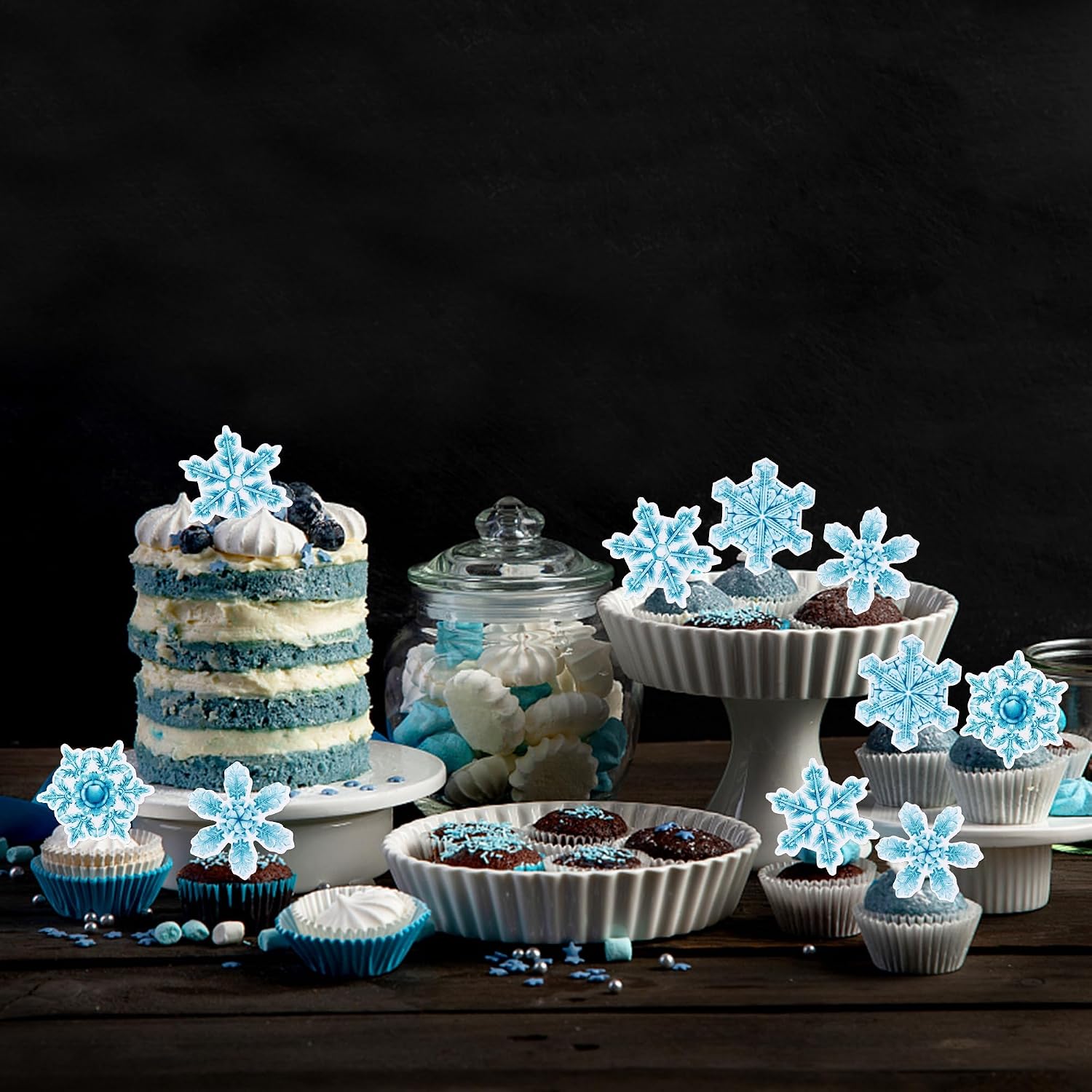 Detalle de Ercadio Edible Snowflake Cupcake Toppers, 40-Piece Wafer Rice Paper Set