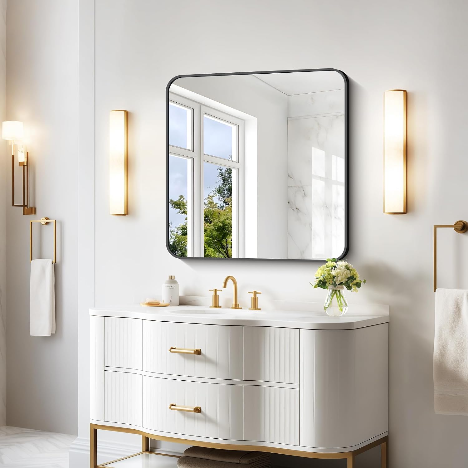 Thumbnail 5 de COFENY 30 x 30 Inch Square Bathroom Mirror with Black Metal Frame