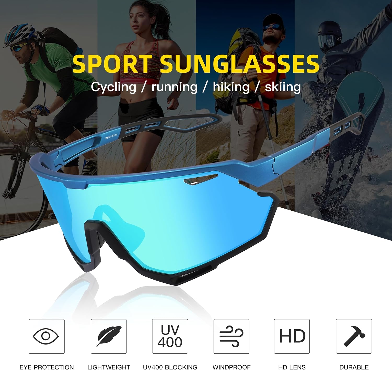 Thumbnail 4 de SINSPORT eyewear Occhiali sportivi da sole con protezione UV400 per ciclismo, corsa e guida