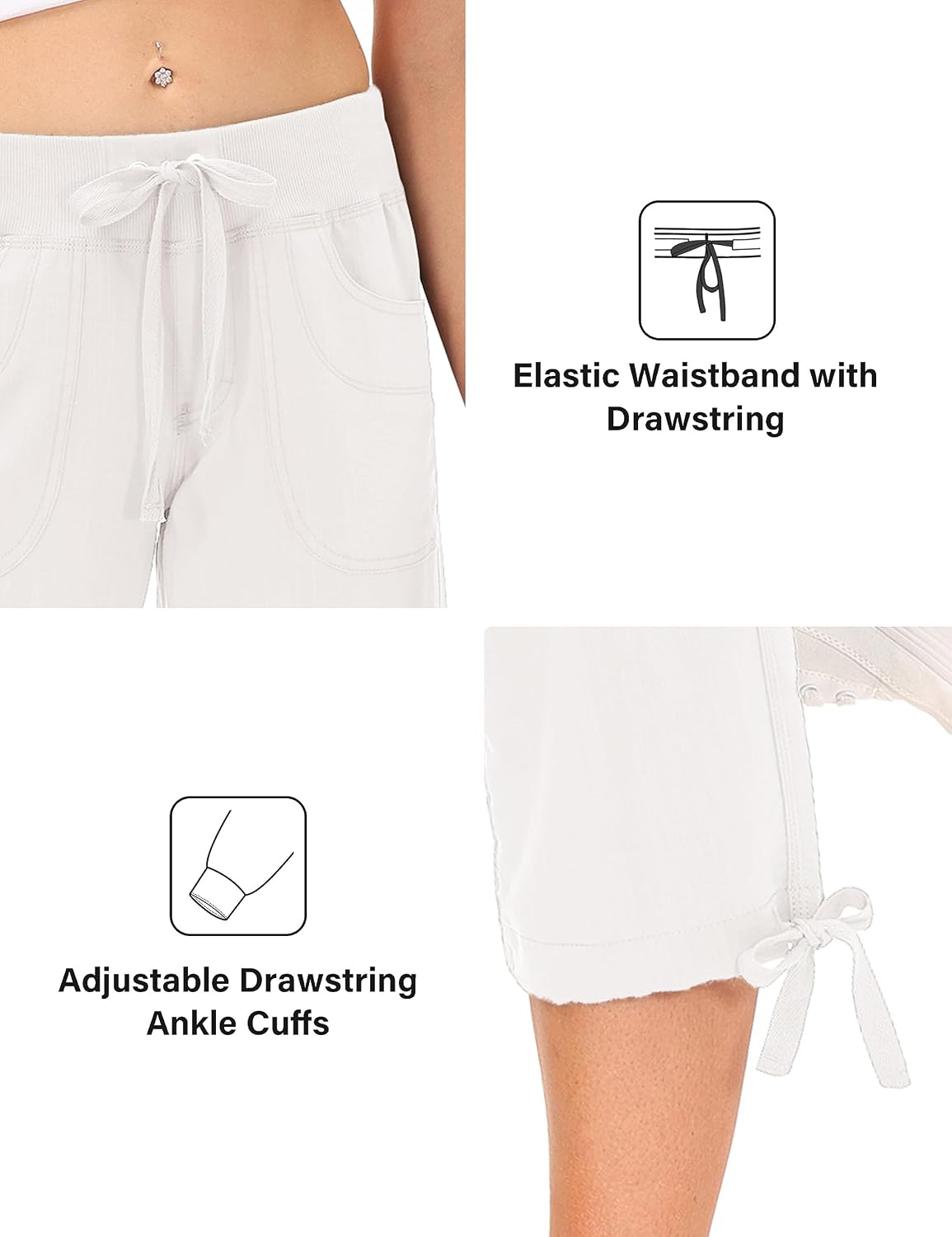 Detalle de JINSHI Damen Sommer Cargohose 3/4 – Freizeithose mit Mehrfach-Taschen