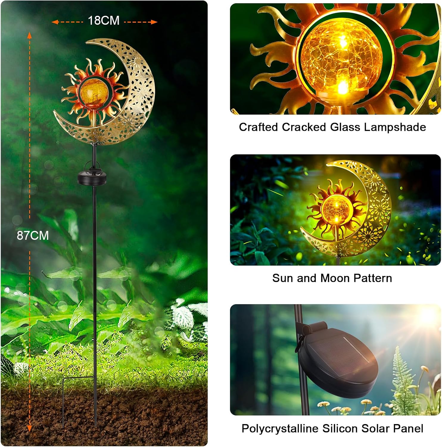 Detalle de Wudyfei Solar Garden Lights Outdoor Moon Light with Crackle Glass Globe