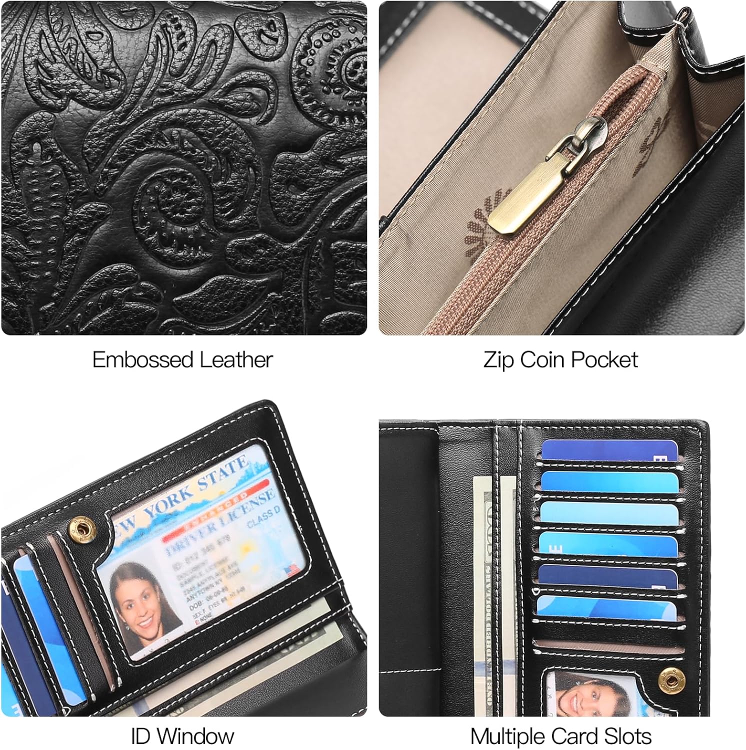 Detalle 2 de GOIACII RFID Blocking Large Leather Wallet for Women – Black