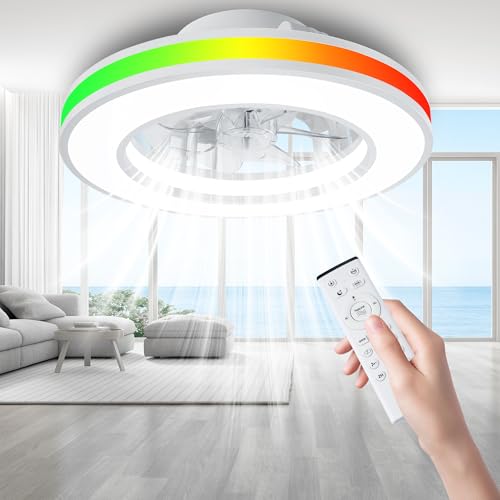 Detalle de Koueers Ventilador de Techo con Luz 30W – RGB LED, Silencioso, Control Remoto y Mando, Ideal para Cocinas de 10–13 m²