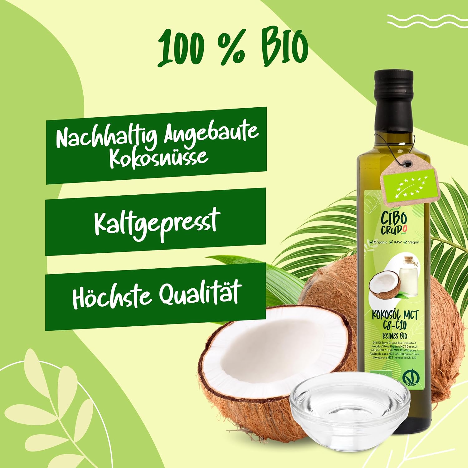 Detalle 2 de MCT Öl Bio – 500ml, kaltgepresst aus Kokosnuss, C8/C10, vegan & glutenfrei