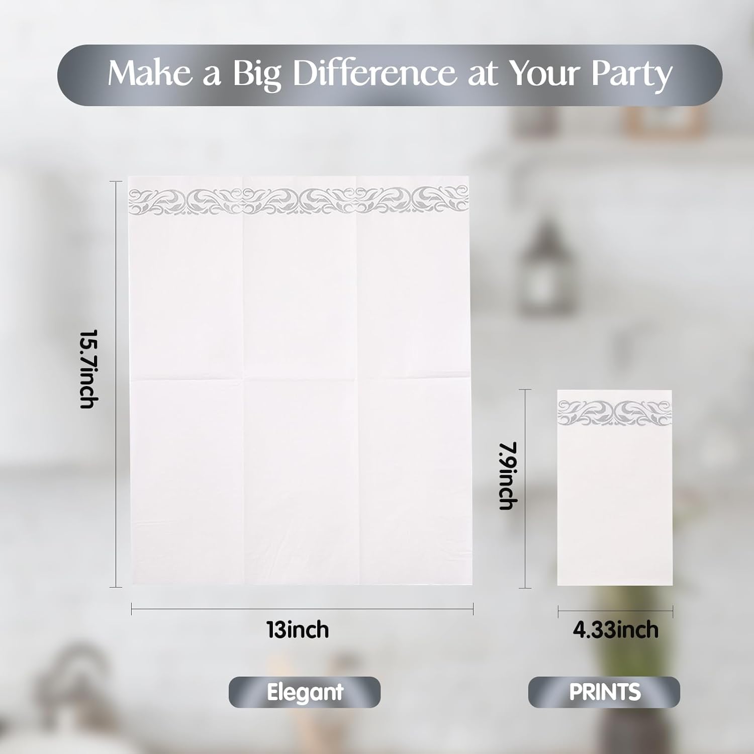 Thumbnail 2 de Vplus 400 Pack 3-Ply Disposable Dinner Napkins with Silver Trim