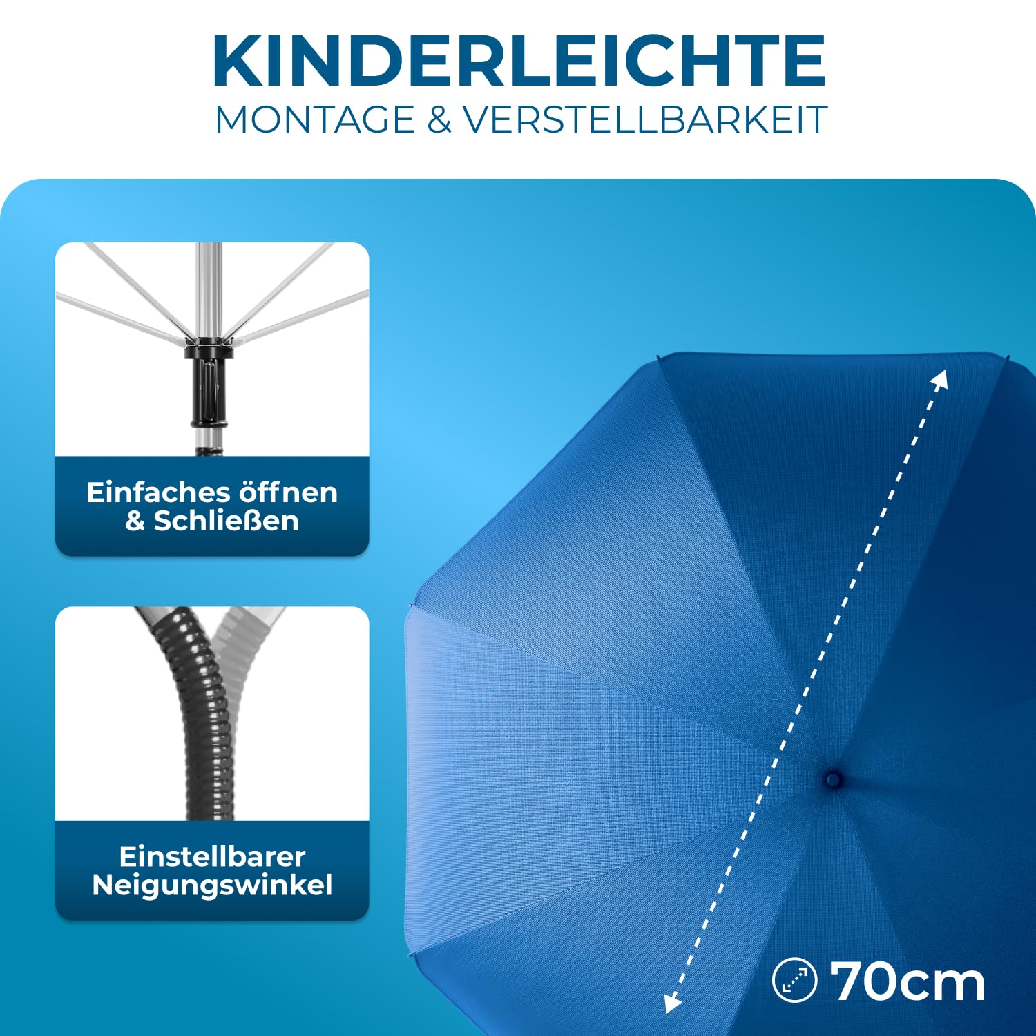 Thumbnail 4 de STYNGARD Sonnenschirm für Kinderwagen – UV-Schutz 50+, 70 cm Durchmesser mit Überhang (Modell ROME)