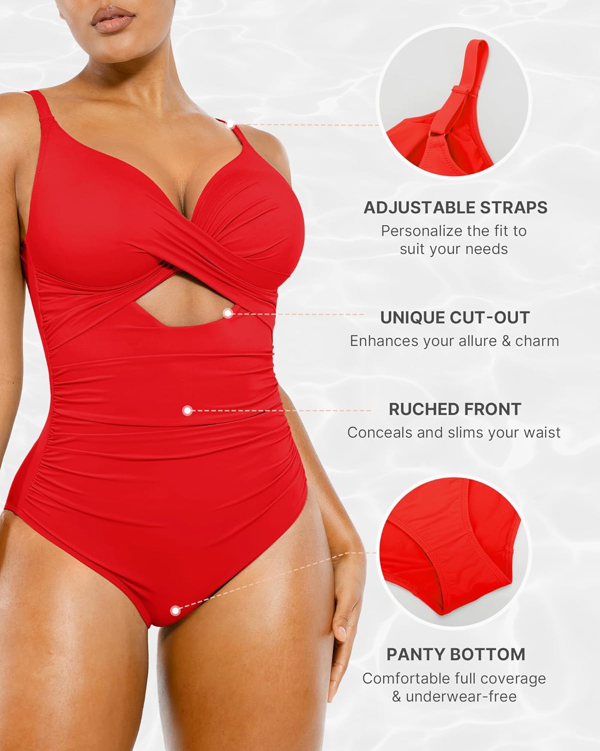 Thumbnail 3 de SHAPELLX Tummy Control V-Neck One-Piece Swimsuit with Ruched Detail