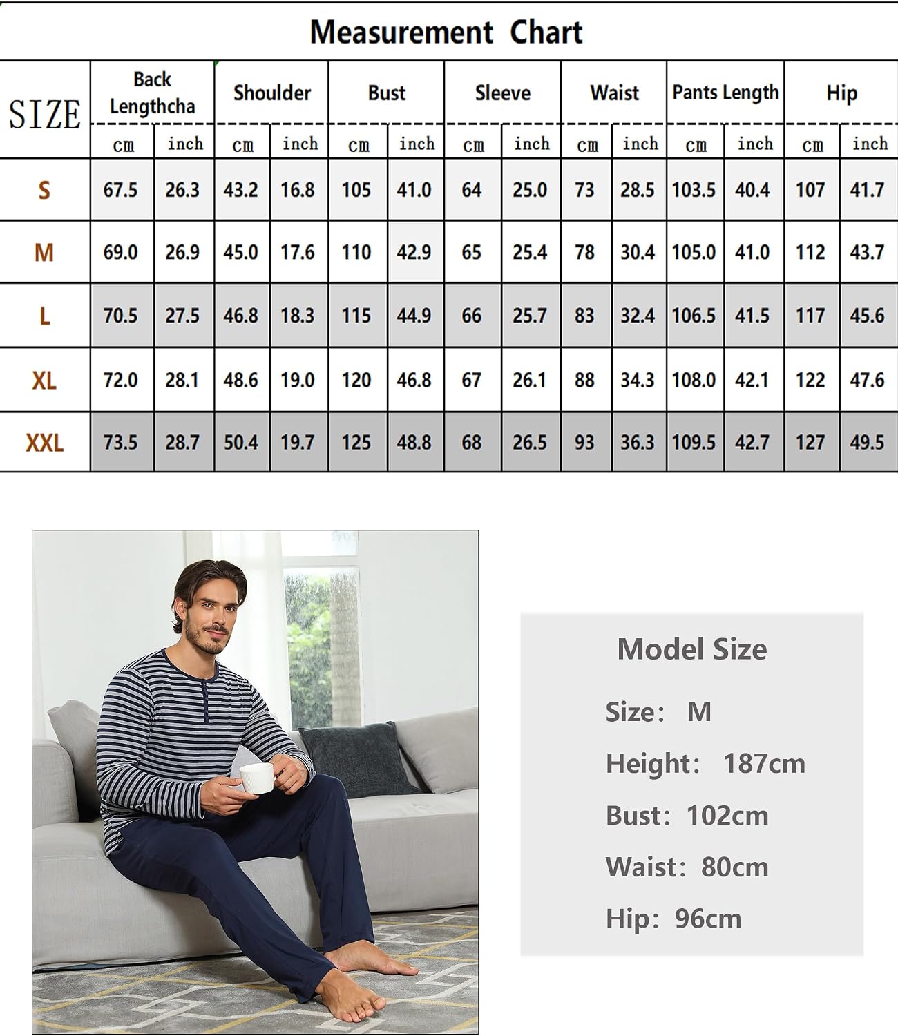 Thumbnail 6 de Ensemble pyjama homme Marvmys en coton à manches longues rayé, boutonné (2 pièces)