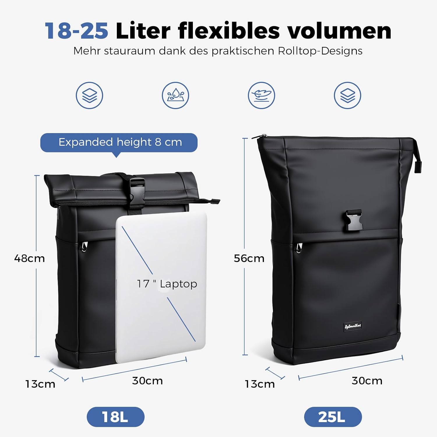 Thumbnail 2 de Sylvanthos wasserdicht Rolltop Rucksack 18–25L
