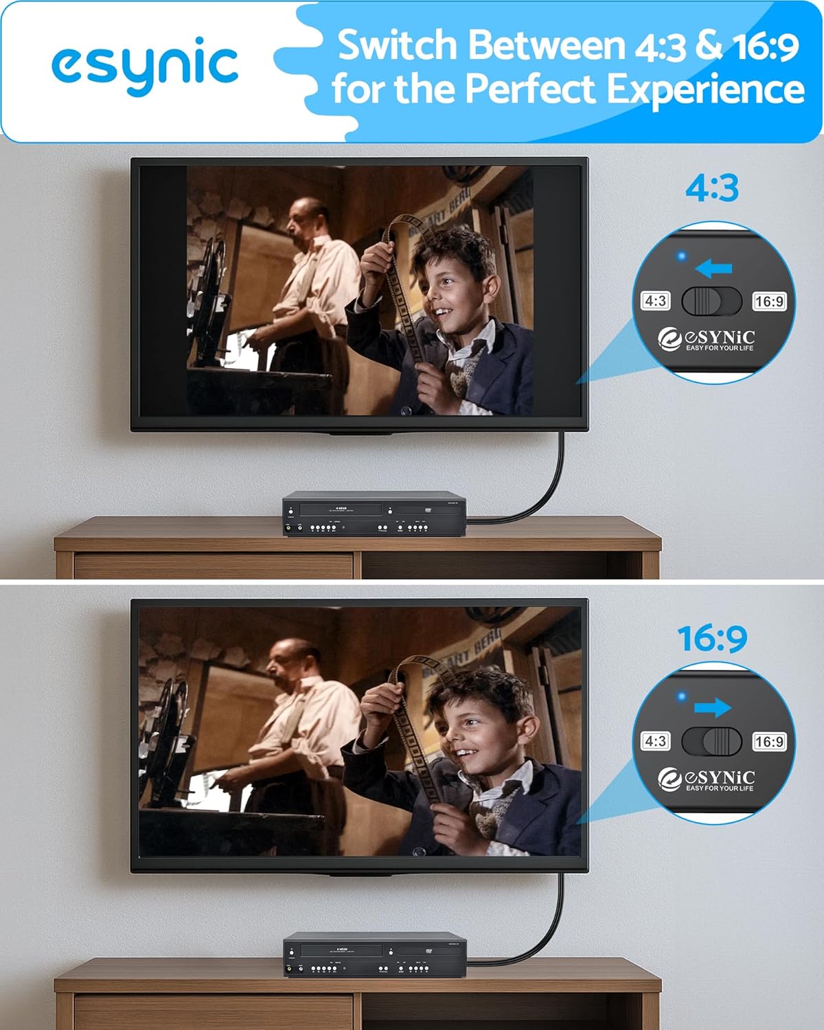 Thumbnail 1 de eSynic Upgraded SCART to HDMI 1080P Converter with 4:3/16:9 Aspect Switch (Gold SCART adapter)