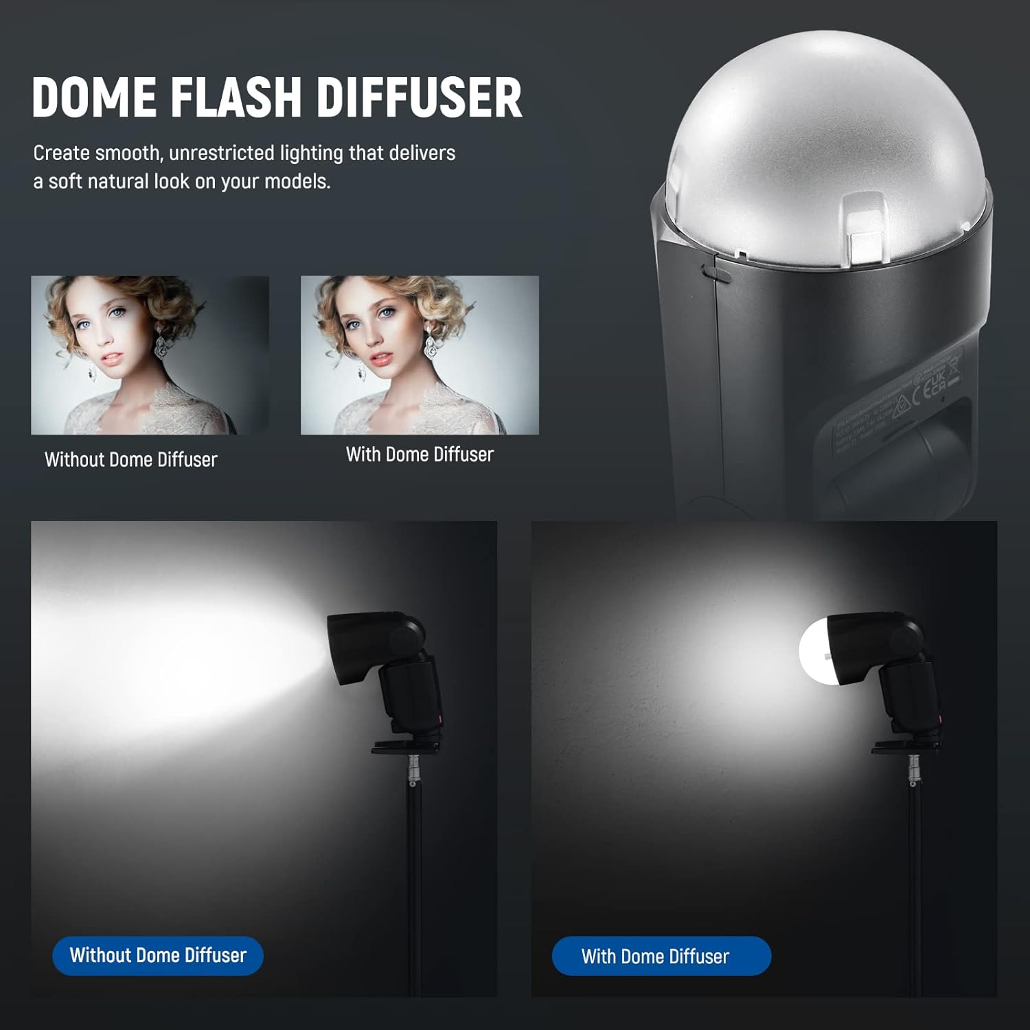 Detalle 2 de NEEWER Magnetic Dome Diffuser for Round Head Speedlite (Z2/Z1) – M12