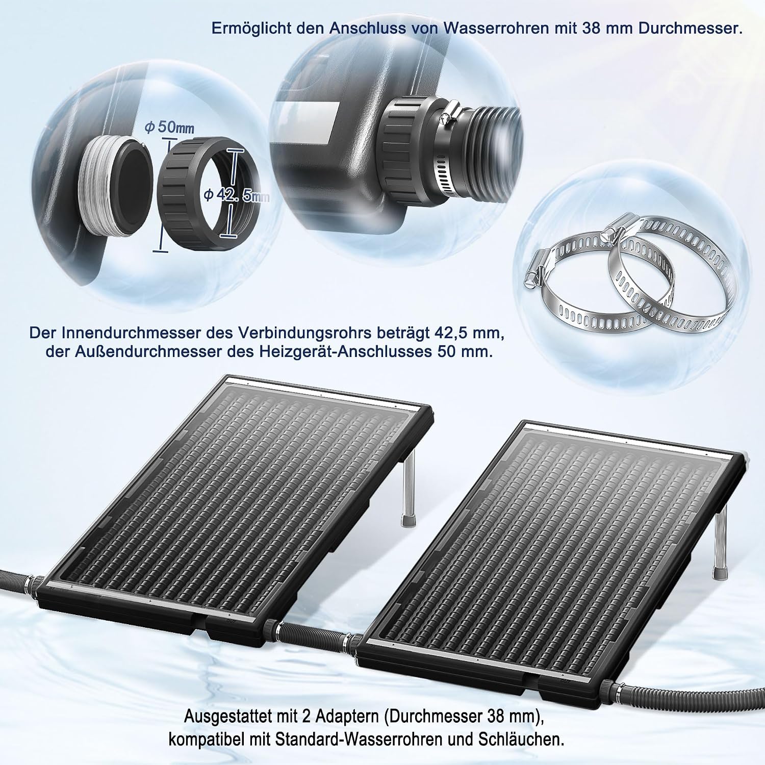 Detalle de UISEBRT Solar Pool Heater Set of 2, UV-Resistant Plastic, 111.5 x 66 x 6.5 cm