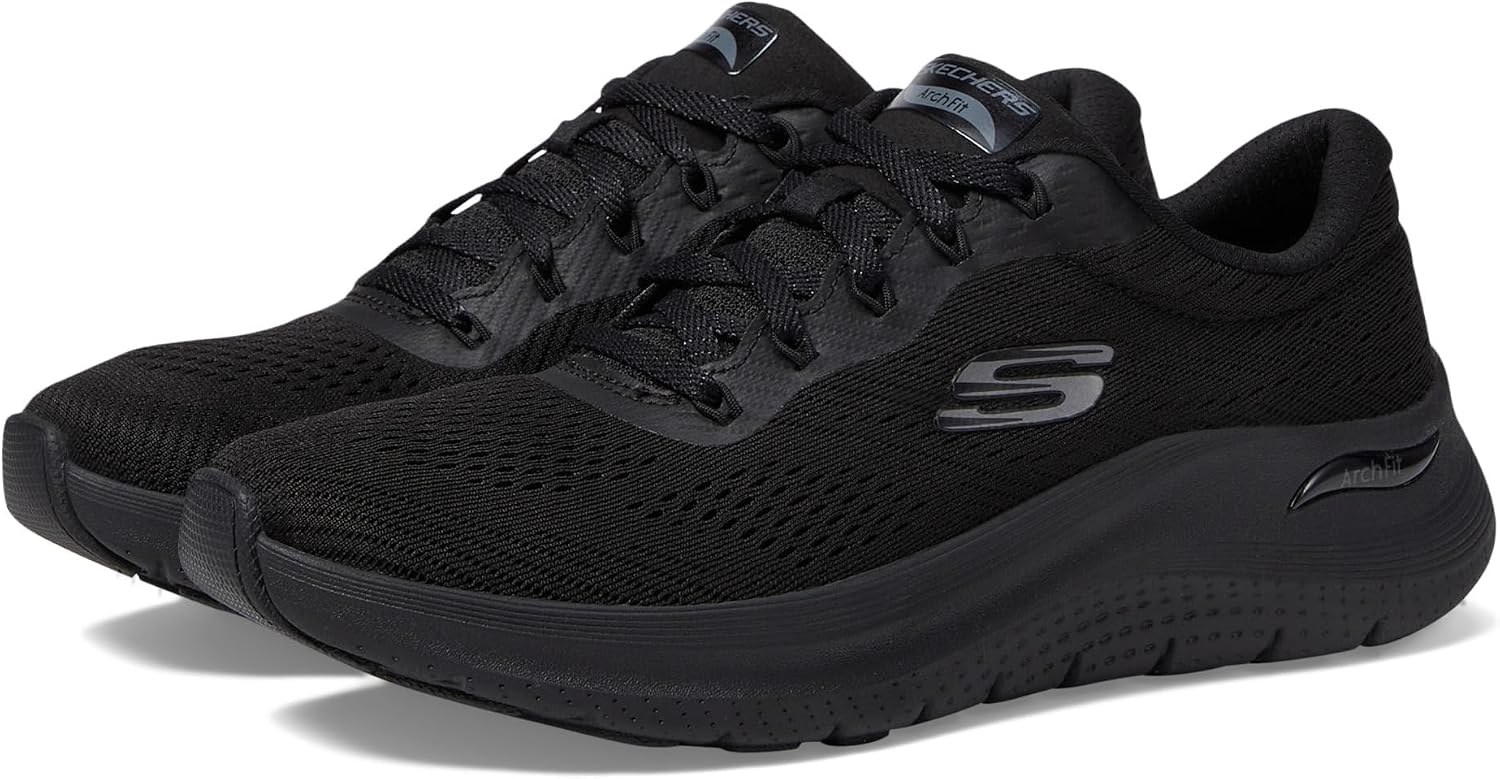 Detalle de Skechers Femme Arch Fit 2.0 Big League – baskets à laçage, mesh noir et détails gunmetal (39,5)