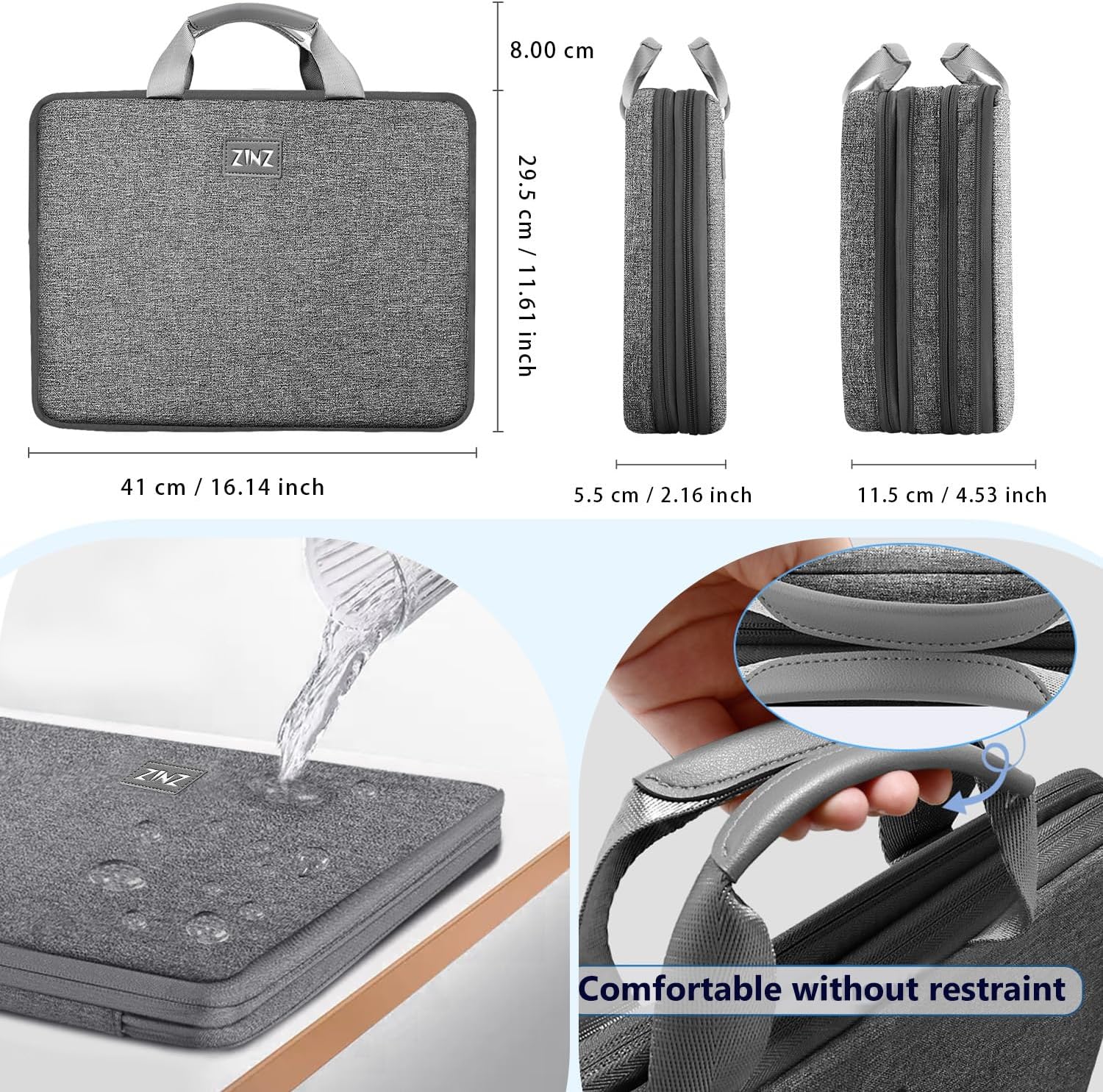 Detalle de ZINZ Laptoptasche mit mehreren Fächern für 11,6–16 Zoll Laptops – Aktentasche mit TSA-Design