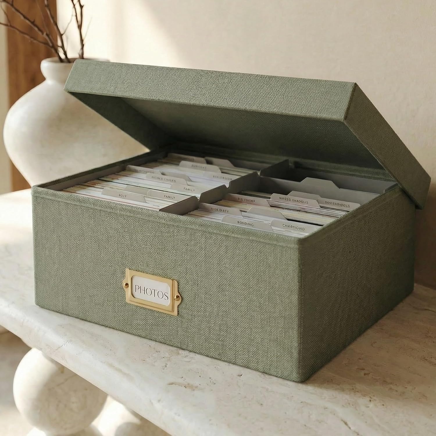 Detalle de ZICOTO zic-phobox-sage_24-138a Photo Storage Box, Sage Linen, 1,700-Photo Capacity