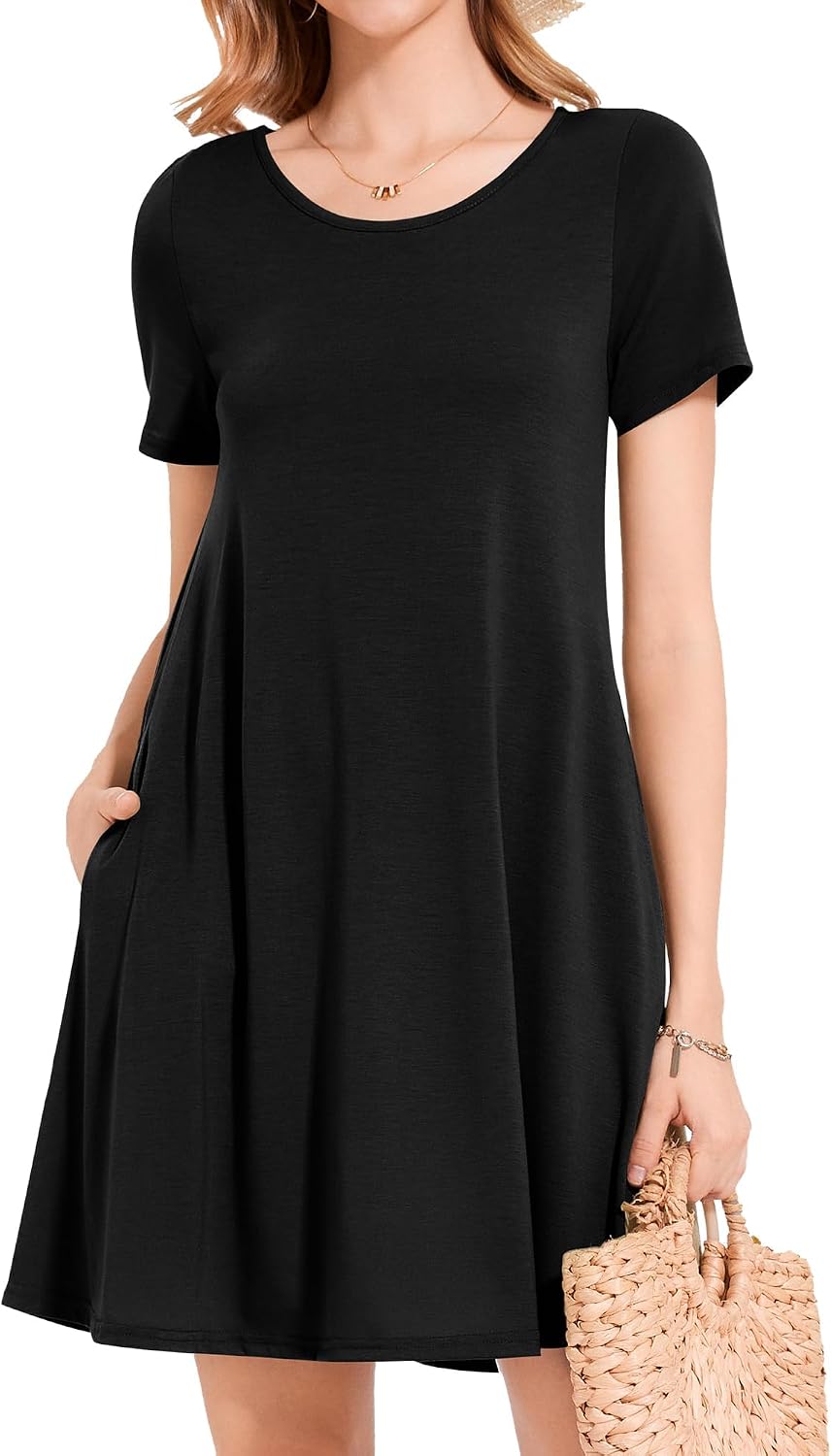 Detalle de Womens Summer Dresses Beach Casual Loose Tshirt Floral Short Sleeve Flowy Pockets Sundresses 2026