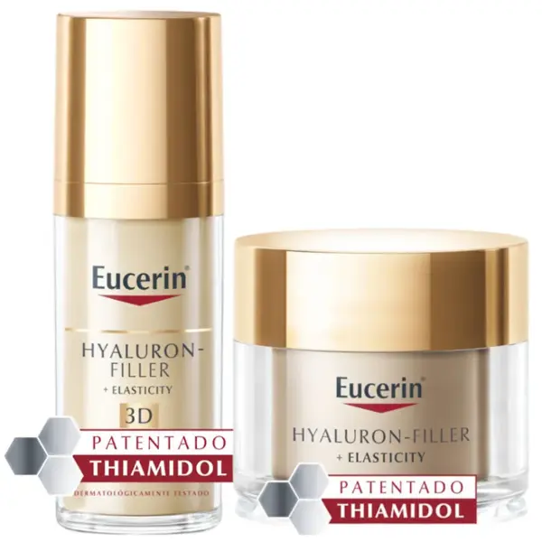 Detalle de Eucerin Hyaluron-Filler Elasticity Sérum 3D 30 ml + Crema Día Ultraligera SPF50 50 ml: pack antiedad para piel madura