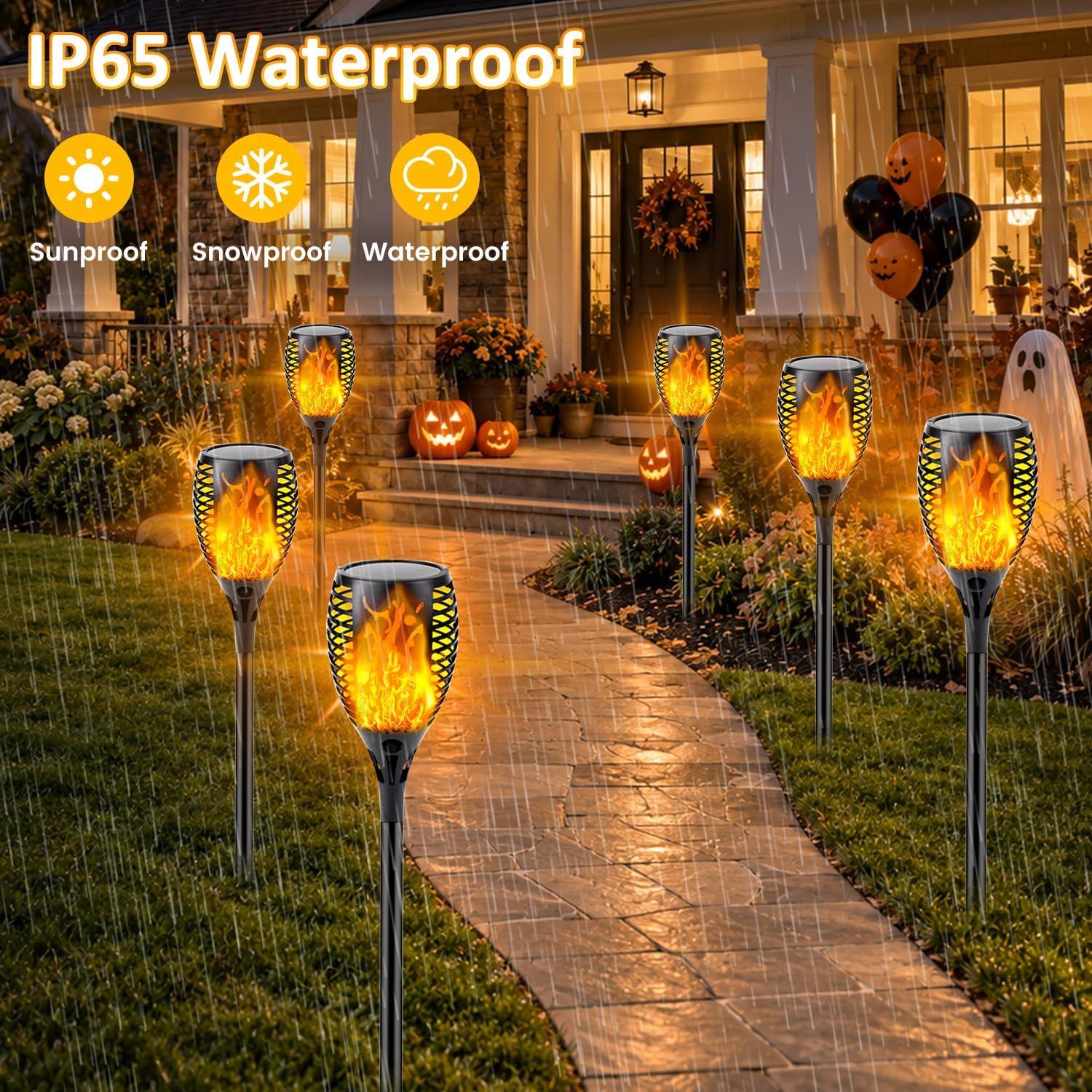 Detalle 2 de SANJICHA Solar Torch Lights, 6-Pack Orange Flickering Flame, IP65 Waterproof
