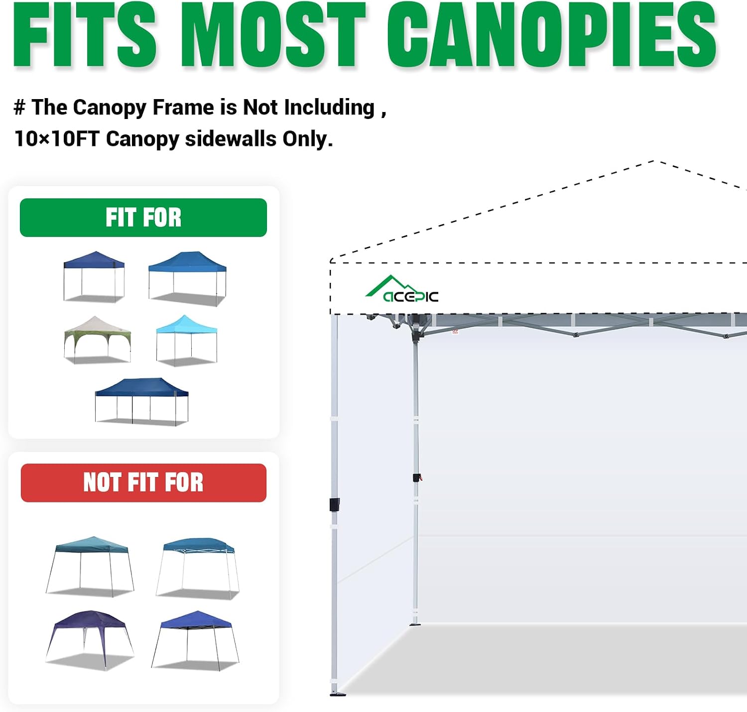 Detalle de Acepic acp02w 10x10 Canopy Sidewalls, White Waterproof Polyester, 3-Pack