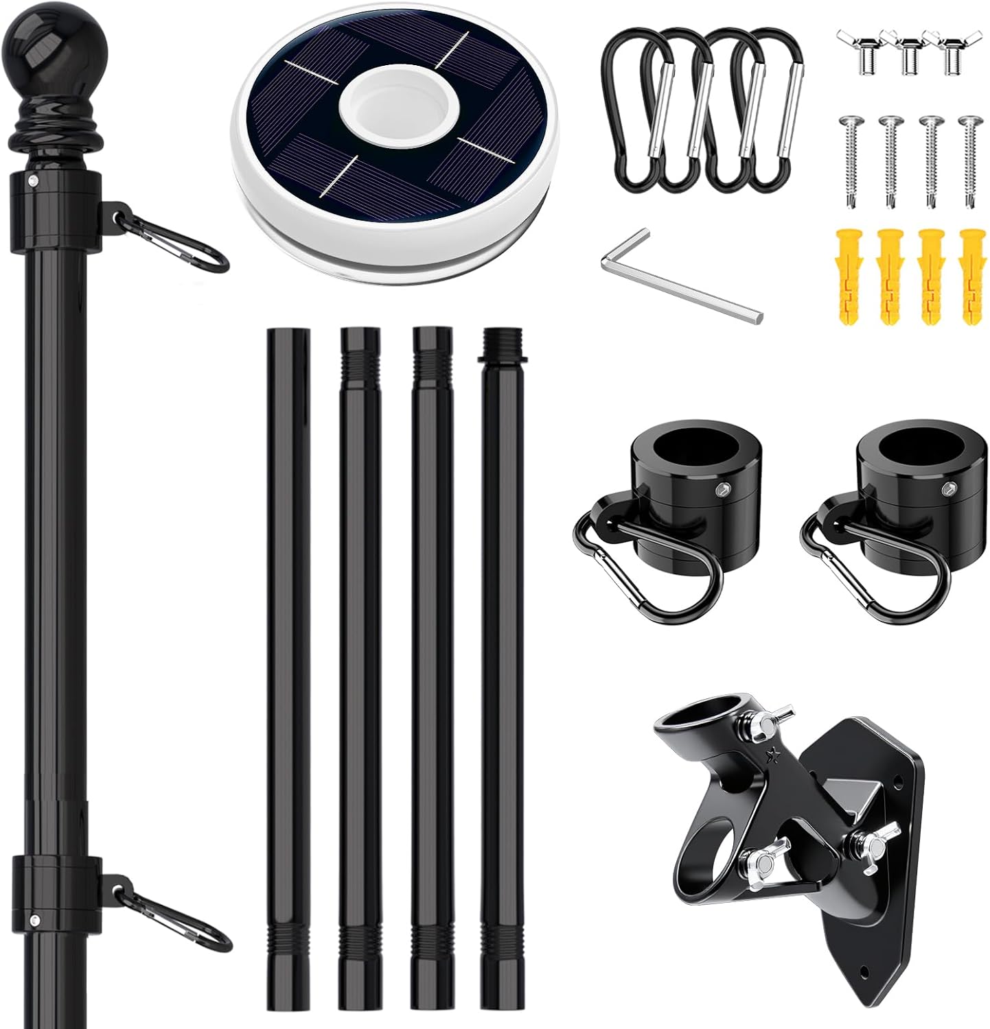 Detalle de FIASON 5 FT Flagpole with Solar Light, Tangle-Free Rings and 2-Position Bracket