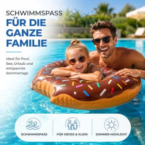 Thumbnail 7 de Aufblasbar Donut Schwimmring braun Ø 120 cm mit Biss – XXL-Schwimmring für Erwachsene & Kinder