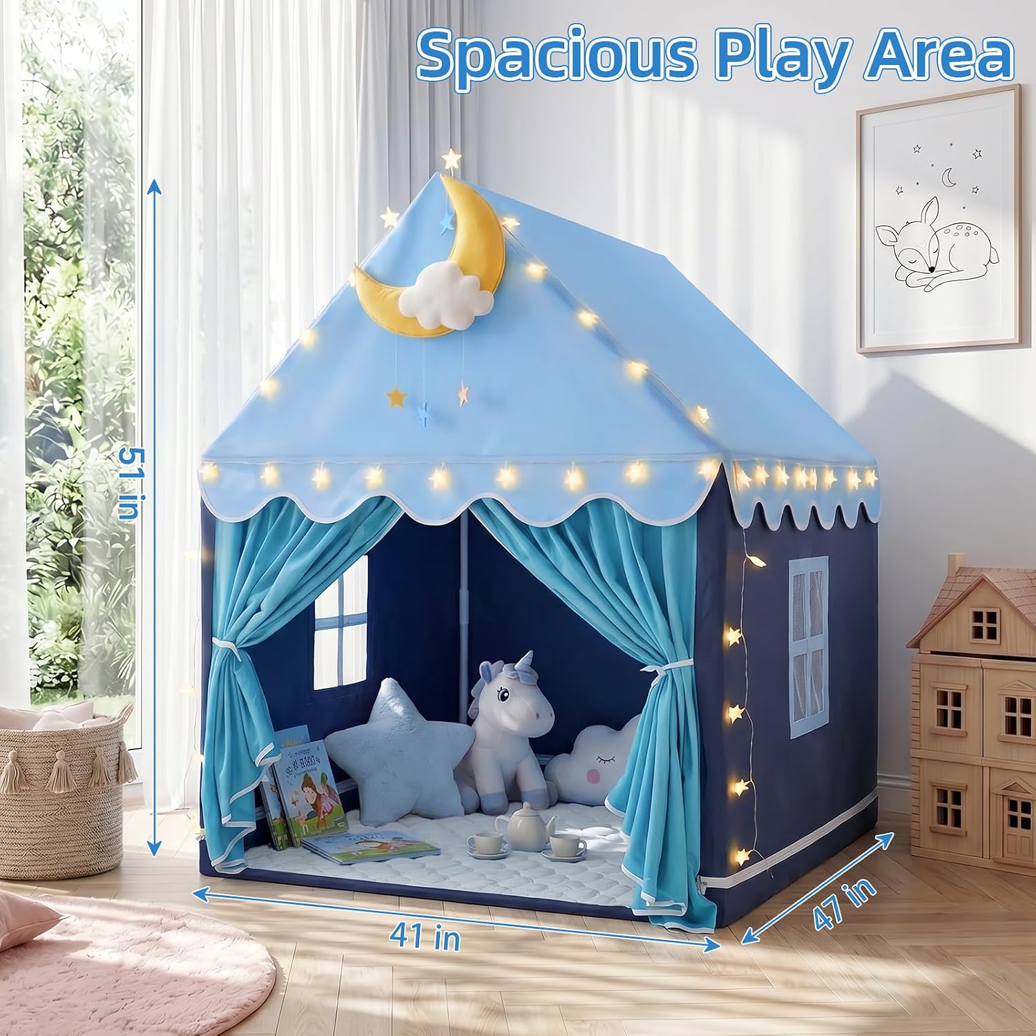 Thumbnail 2 de GeeSound B-HWLT-004 Kids Play Tent with Mat, Blue Polyester Princess Design