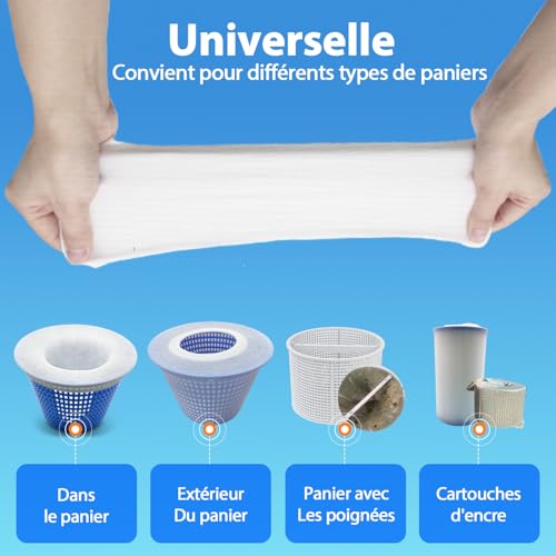 Detalle de KGC Chaussette Skimmer Piscine – 50 pièces, préfiltre réutilisable pour paniers de skimmer 7–19 cm