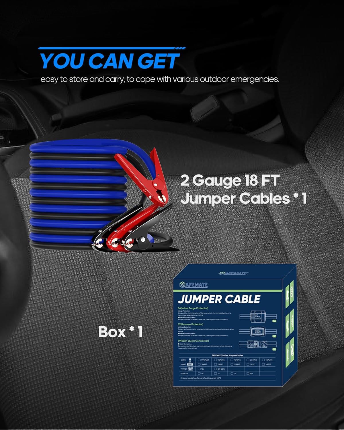 Thumbnail 5 de SAFEMATE 2 Gauge 18 ft Heavy Duty Jumper Cables: Reliable 12V/24V Jump Start Power