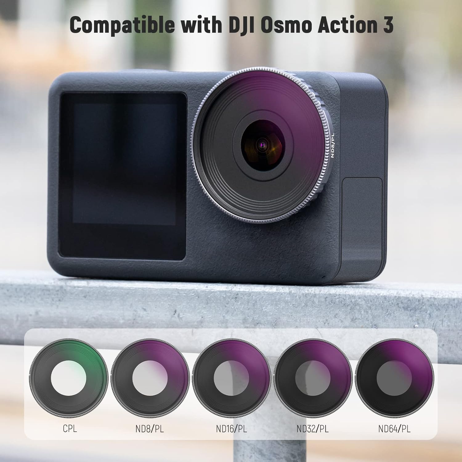 Thumbnail 3 de NEEWER ND/CPL Filter Set for DJI Osmo Action 3 (HD optical glass ND8/PL to ND64/PL + CPL), pack of 5