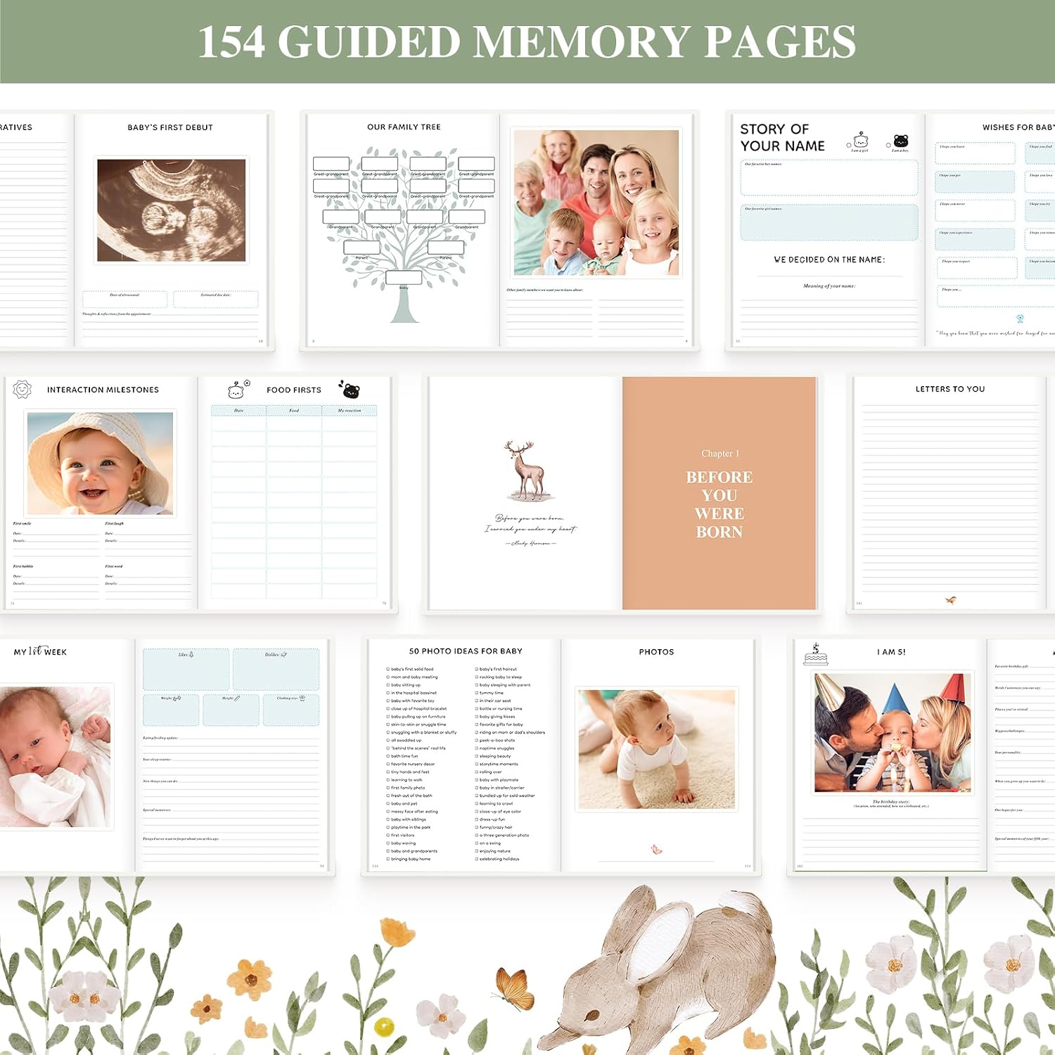 Detalle 1 de Lanpn BBRJYS-TZ Baby Memory Book, Leather Cover, 154 Pages