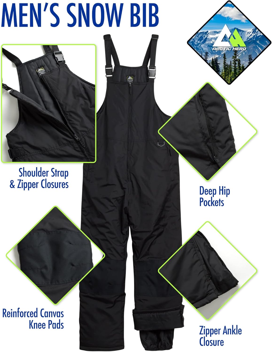 Detalle de Arctic Hero Mens Bib Overalls insulated waterproof bibs