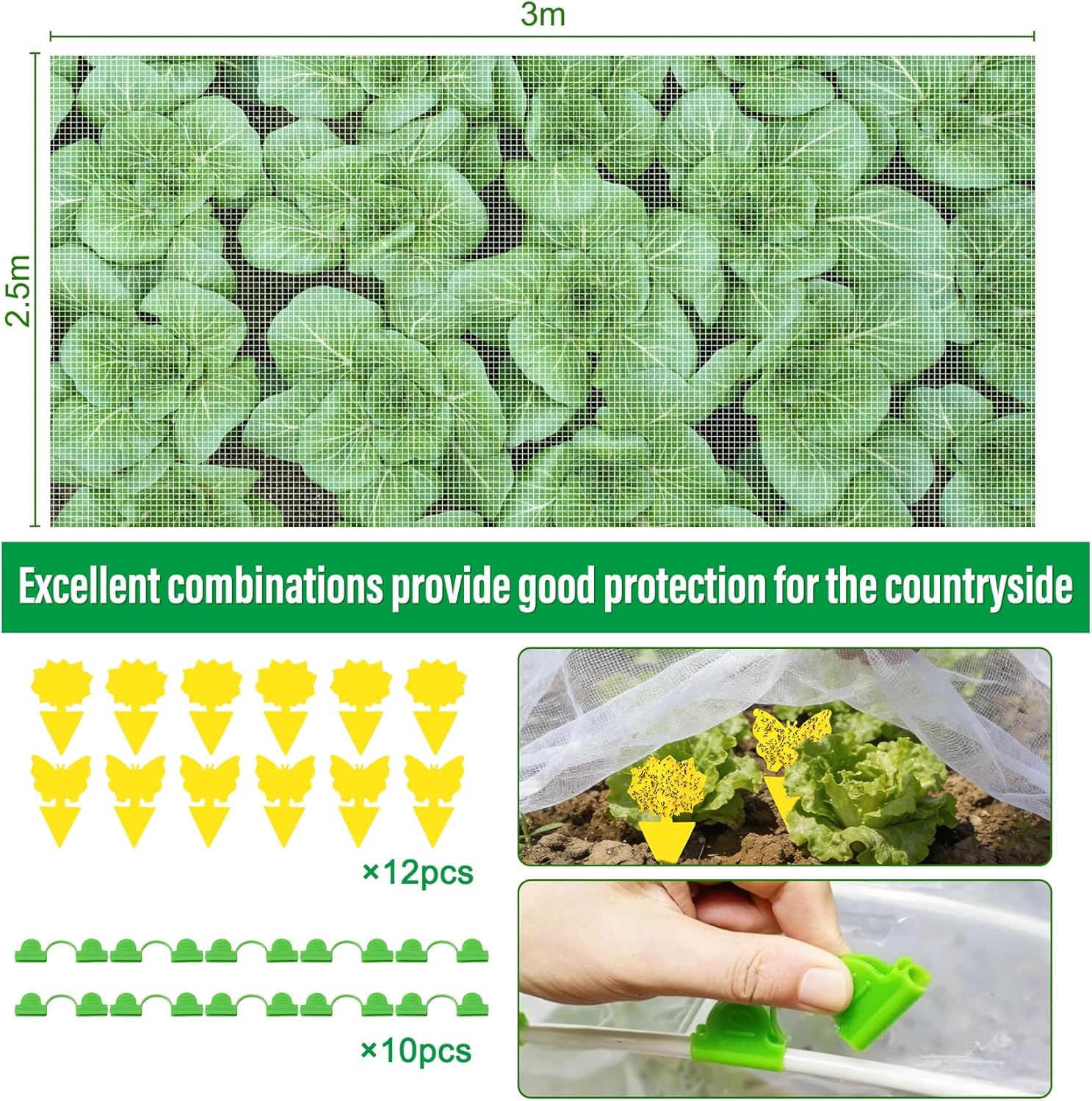 Thumbnail 1 de 2.5x3M Insect Netting for Vegetables: 3-in-1 Garden Protection Pack